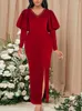 Casual Dresses Vintage Women Burgundy Formal Dress Puff Sleeve Luxury Beading Velvet Full Big Size Curve Lady Christmas Birthday Clothes