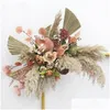 Decoratieve bloemen kransen retro kunstmatige bloemenroos gedroogde planten pampas gras fan blad bruiloft boog decor bloem arrangement p dhn3x