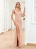 Sukienki imprezowe xuibol elegancka v szyja różowa cekinowa sukienka wieczorowa długie kobiety rozcięte syrena formalna suknia ślubna suknia maxi sukienki na bal maturalne 230504
