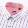 Camisas informales para hombres Camisa Oxford a rayas 100% algodón informal para hombres Bolsillo con parche único Manga larga Camisas con botones gruesas y cómodas de ajuste estándar 230504