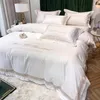 Ensembles de literie ensemble nordique luxe coton lavé broderie lit couette housse de couette draps et taies d'oreiller lin King Size