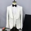 Herenpakken wit trouwpak voor mannen blazer jacquard stoffen jas broek vest drie pc's royal blauw formeel zakelijk kostuum homme slank fit