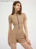 Kvinnors jumpsuits rompers Mozision Autumn Sexig bodycon playSuit Women Jumpsuit O Neck Short Sleeve Zipper Bodysuit Female Elegant Slim Playsuits Rompers T230504