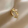 Cluster Rings Korean Adjustable Opening For Women Delicate Shiny Zircon Crown Index Finger Female Elegant Luxurious JewelryCluster