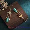 Kolczyki Dangle Turquoise Water Krople 925 Srebrne luksusowe prezenty Prawdziwe chińskie talizmany biżuteria Kobiety Charms Jade Siez