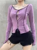 Koszule damskie 2023 Seksowne szwy puste puste purpurowy top Y2K Vintage Out Slit Streetwear Slim Cotton Ladies Casualne koszulki