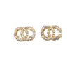 C2 PleaPendientes elegantes y de moda con incrustaciones de perlas y diamantes en oro de 18 quilates y plata 925 con doble aguja