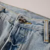 Moda azul amiryes empalme botón cremallera mosca lavado hombres denim baggy jean