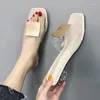 Slippers verão mulas mulheres sapatos mulheres metal fivela transparente salto baixo salto baixo feminino 2023 tamanho plus size