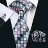Grid Gray Pink Silk Tie Hanky ​​Cufflinks Mens Set Jacquard Woven Classic 8 5 cm breedte Wedding Party Business N-0482318H