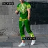 Mens Tracksuits 3D Print African Style Solid Sleevelong Pants Over -Male Clothing Tracksuit 2 Piece Set 230504