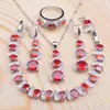 Halsketten-Ohrringe stellten eleganten roten Zirkonia für Frauen-silbernen Farben-Armband-hängenden Ring-freien Geschenk-Kasten QS0140 ein