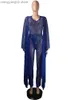 Jumpsuits voor dames rompreren prachtige batwing mouw mesh crystal jumpsuits rompers sparkle Deep v nek pailletten nacht jumpsuits kerst outfits t230504