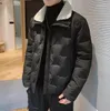 メンズダウンファッショナブルな韓国人男性ジャケット冬の綿肥厚パッド付きラペルラムカシミアカラーコート