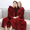 Women's Sleepwear Women Men Winter Flannel Robe Extra Long Hooded Zipper Bathrobe For Couple Nightgown Thick Kimono Bath Male Dressing Gown