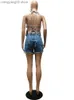 Kvinnors jumpsuits Rompers Vackra Fly Crystal Denim Shorts Two-Piece Set Ny Chic Sleevless Tie Back Butterfly Jeans Tracksuit Set Rave Wear T230504