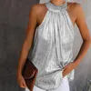 Camisoles Tanks Женская мода Shiny Halter Shece Tops Tops Vest Ladies Lummer Casual Color Color Frunte Blous