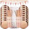 Andere evenementenfeestjes Rose Gold Verjaardagsdecoraties Wegwerpgerei Set papier Cup volwassen bruiloft Kids Babyshower Girl 230504