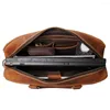Bortkyror Vintage Men's Portfölj Crazy Horse äkta läder Business Handbag Cow Fit 15 "Laptop Portfolio Shoulder Messenger Bag