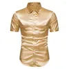 Chemises décontractées pour hommes couleur unie brillante chemise à manches courtes pour hommes bouton vers le bas des années 70 Disco Party boîte de nuit masculine