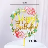 Cake Topper Light Flower Happy Birthday Cake infogat kort Akryl Elegant teckensnitt Födelsedagsfest Bakning Dekoration levererar ny CPA5644