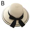 Breda brimhattar 2023 Bow Sun Hat Floppy Summer For Women Beach Panama Straw Dome Bucket Shade Gift G0x0