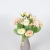 Dekorativa blommor Attraktiva flera huvuden Icke-welled Artificial Hydrangea Faux Silk Rose Flower 6 Colors Wedding Decor