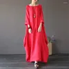 Casual Dresses 2023 Summer Autumn Big Size Shirt Topps Women Lose Vintage Blue Boho Cotton Linen Maxi Robe Fashion Female 4xl 5xl Q293