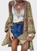 Women's Blouses Bohemian Floral Printed Blouse Women Summer Open Front Kimono Cardigan Casual Loose Beach Tops Vintage Long Sleeve Blusas