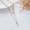 Pendentif Colliers De Mode Or Rose Croix Ronde Zircon Collier Pour Les Femmes Kpop En Acier Inoxydable En Couches Chaîne Bijoux Sur Le Cou En Gros