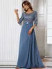 Party Dresses Elegant Evening Dresses A-LINE Chiffon Sleeve Crew Neck ever pretty of Dusty Navy Simple Sequins Bridesmaid dress Women 230504