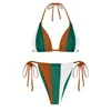 Summer Ladies Sexy Two Piece Swimsuit Plain Stitching Bikini Beach Sexy Sports Vintage Swimwear Thong Biquinis Padded