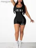 Kobiety Jumpsuits Rompers LW Summer Basic One Piece Letter Print Cami Romper U Neck Rleeveless Elastyczne czołg fitness 1PC Sportswear Female Streetwears T230504