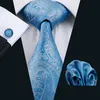 Mens Hankerchief Cufflinks Set Blue Paisely Jacquard Woven Tie Set Business Work Formal Meeting Leisure N-0566304D