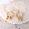 Hoop Earrings Delicate Round Imitation Pearl Charm For Women Stainless Steel Small Gold Plated Ball Bijoux Femme