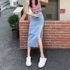 Jupes rétro taille haute sac hanche Denim femme mode lâche Sexy fente latérale jambes ouvertes chat moustache plissé mince une ligne 230503