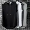 Canottiere da uomo Canotte da uomo Muscolo con cappuccio Gilet senza maniche Colore puro Tutte le partite T-shirt estiva con assorbimento del sudore allentato per allenamento in palestra Fitness 230503