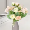 Dekorativa blommor Attraktiva flera huvuden Icke-welled Artificial Hydrangea Faux Silk Rose Flower 6 Colors Wedding Decor