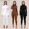 Kobiety Jumpsuits Rompers zwykły kolor kobiety Rompers długie rękaw Solidny golfier chudy bodycon kombinezon fitness Fitness swobodna kombinezon jednoczęściowa t230504