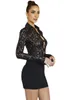 Women's Blouses 2023 Women's Long-Sleeved Elegant Sexy Lace See-through Cardigan Hong Kong Style Pure Black Silky Single-Breasted Shirt