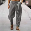 Calça masculina imitação respirável masculina calça de linho de algodão homem verão solto esportes casual home yoga elástica calça 230504