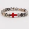 Cross Charms 8mm Zwarte Dragon Patroon Stone Strand Bead Yoga Boeddha Bracelet For Women Men Sieraden
