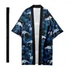 Abbigliamento etnico Uomo Giapponese Tradizionale Hawaiano Fenicottero Strisce Lungo Kimono Cardigan Samurai Accappatoi Camicia Yukata Giacca 4