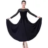 Abbigliamento da palcoscenico Girocollo Cuciture jacquard Nero lungo Abito da ballo per donna Costumi moderni Rumba Waltz Abito da ballo per feste