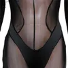 Women's Jumpsuits Rompers Black Nightclub Jumpsuit Sheer Mesh Patchwork Long Sleeve One Piece Outfit Transparent Sexy Outfits for Woman D43-DE29 T230504