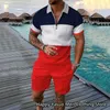 Camisas casuais masculinas de 2 peças se vestem roupas de rua de rua de pano de moda masculina fatos casuais shortsleeve zíper camisetas e shorts terno j230503