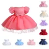 Girl Dresses Children's First Birthday Princess Party Dress Pargin Bubble Sleeve Lace Mesh Fluffy Communion Dinner