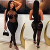 Combinaisons pour femmes Barboteuses Echoine Black Sheer Mesh Combinaison sans manches Skinny Bodycon Sexy Party Barboteuses Femme Salopette Voir à travers Combishort Été 2023 T230504