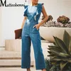 Kobiety Jumpsuits Rompers Bez rękawów Ruffle Design Back Back Back Denim Rompers Kobiet Spring Spring Autumn Casual kombiner Streetwear Scossuit 230504