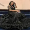 Sparkle Sequin Black Evening Dress Sexy V Neck Plus Black Girls Prom Plants 2023 Элегантное формальное день рождения Женское вечерин